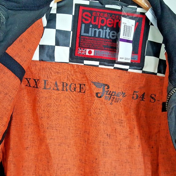 SUPERDRY LIMITED BOMBER RACING MOTO JACKET NWT Sz XXL Black - Picture 3 of 7